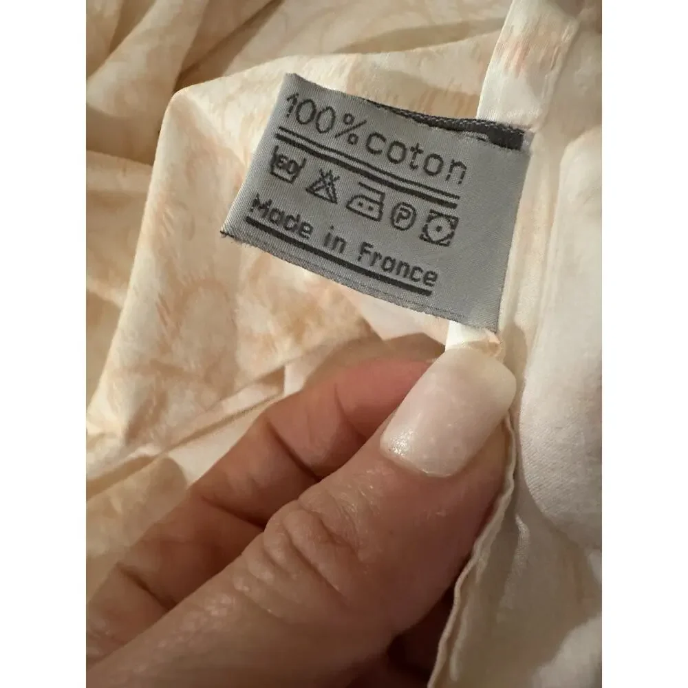 Yves Delorme QUEEN FLAT SHEET & 2 Shams Peach White Modern SCALLOPED EMBROIDERED